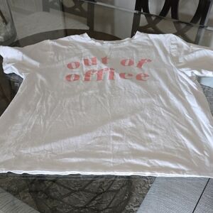 Mud Pie White and Pink 'Out of Office' T-Shirt. Soft Poly, Cotton, Rayon